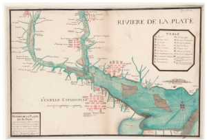 Mapa de Desorgeries (1720). El mapa Rivière de la Plate ou la Plata Se conserva en la Biblioteca Nacional de Francia.
